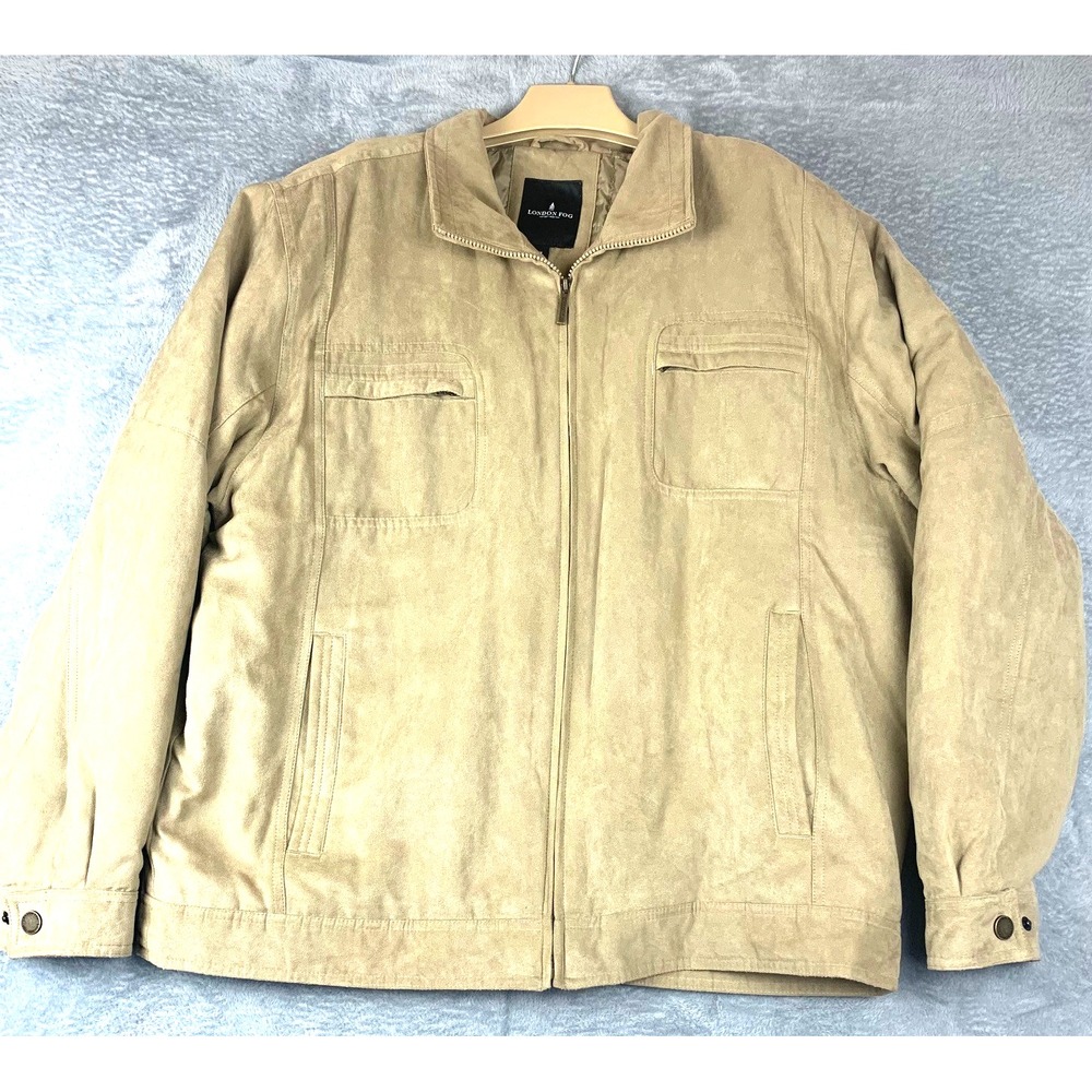 London Fog‎ XL Tan Faux Suede Jacket Quilted Lining Zip Front NWOT